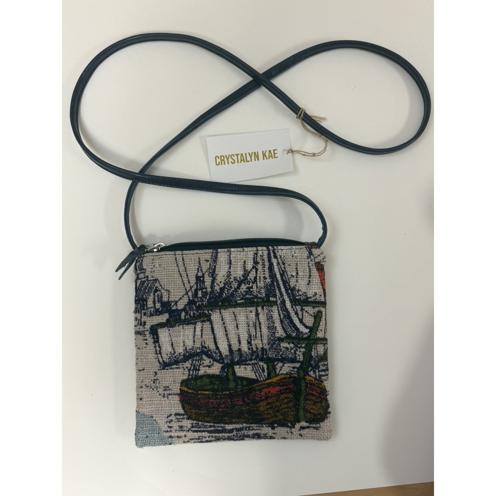 Crystalyn Kae Seattle Mini Crossbody Bag Nautical Woven Tapestry Vegan Leather
